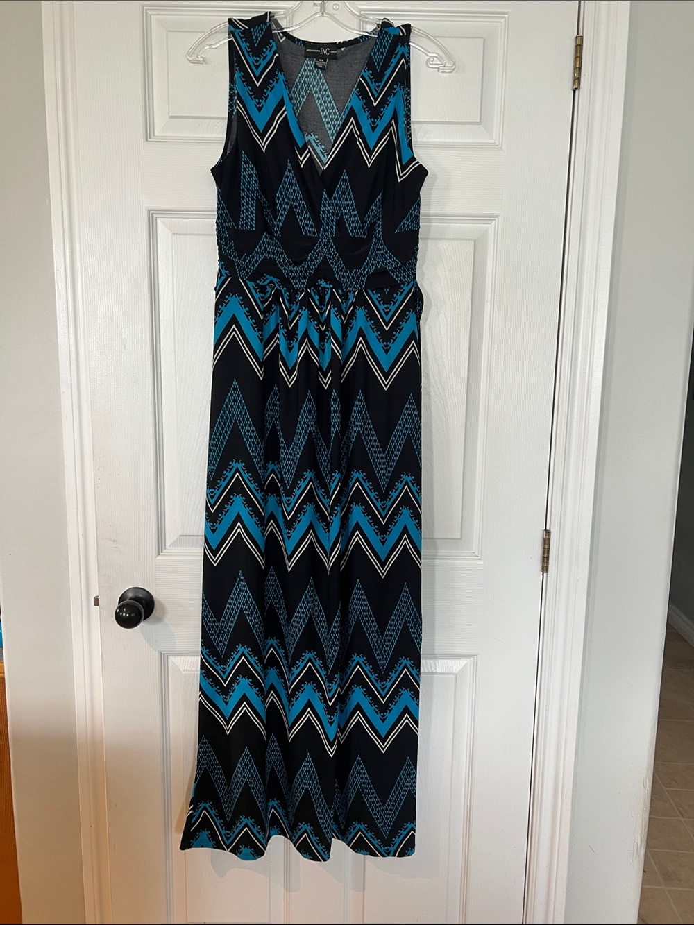 INC International Concepts Black and Teal Chevron Maxi Dress